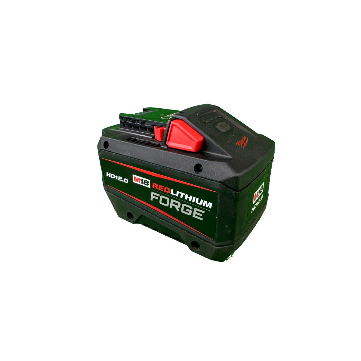 Milwaukee M18 HD12.0 12Ah battery pack, angled view