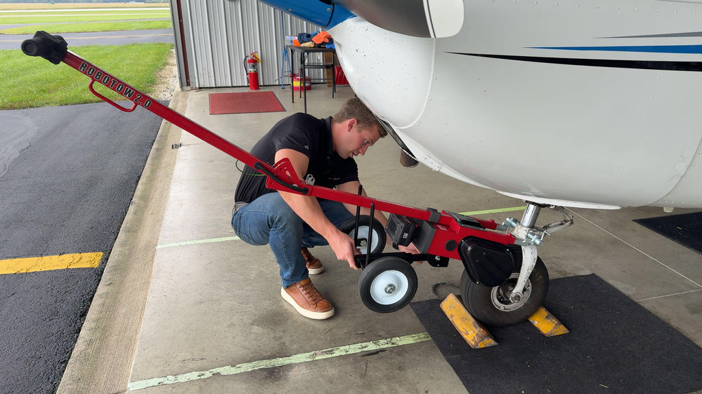 Fitting the Dolly Wheel 2.0 to a Robotow 2.0 at the nose wheel.